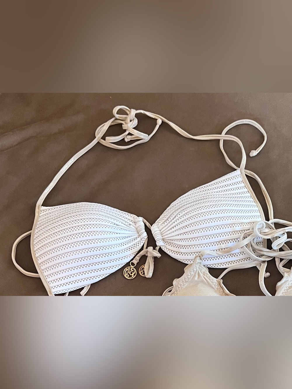 Luli Fama White Women's Bandeau Swim Top with Gold Charm